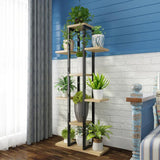 Planter Stand Metal Black EAGLE - Single Stand with Wooden Flanks