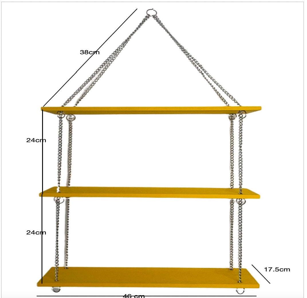 Wooden Rectangular Wall Hanging Planter Stand with Stainless Steel Chains - Yellow / Red