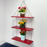 Wooden Rectangular Wall Hanging Planter Stand with Stainless Steel Chains - Yellow / Red